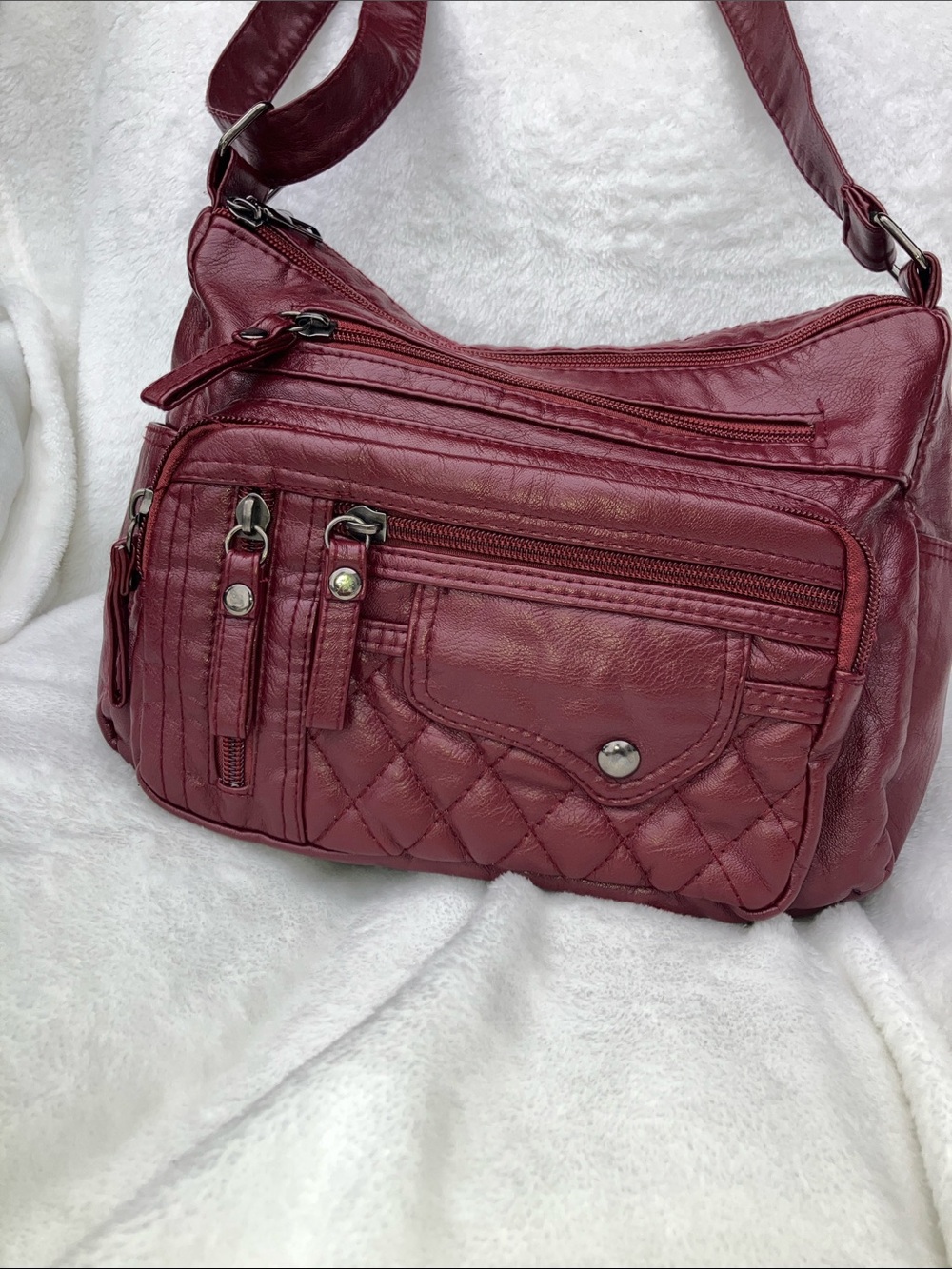 Stylish Quilted Burgundy Crossbody Bag - Women